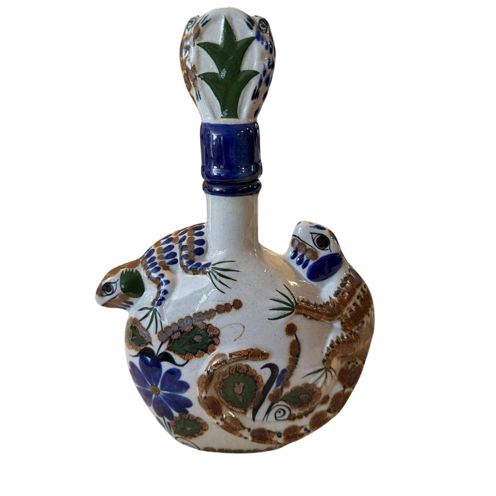 Gema Edicion Iguanas Tequila Decanter Mexican Folk Art Ceramic Bottle 750ml
